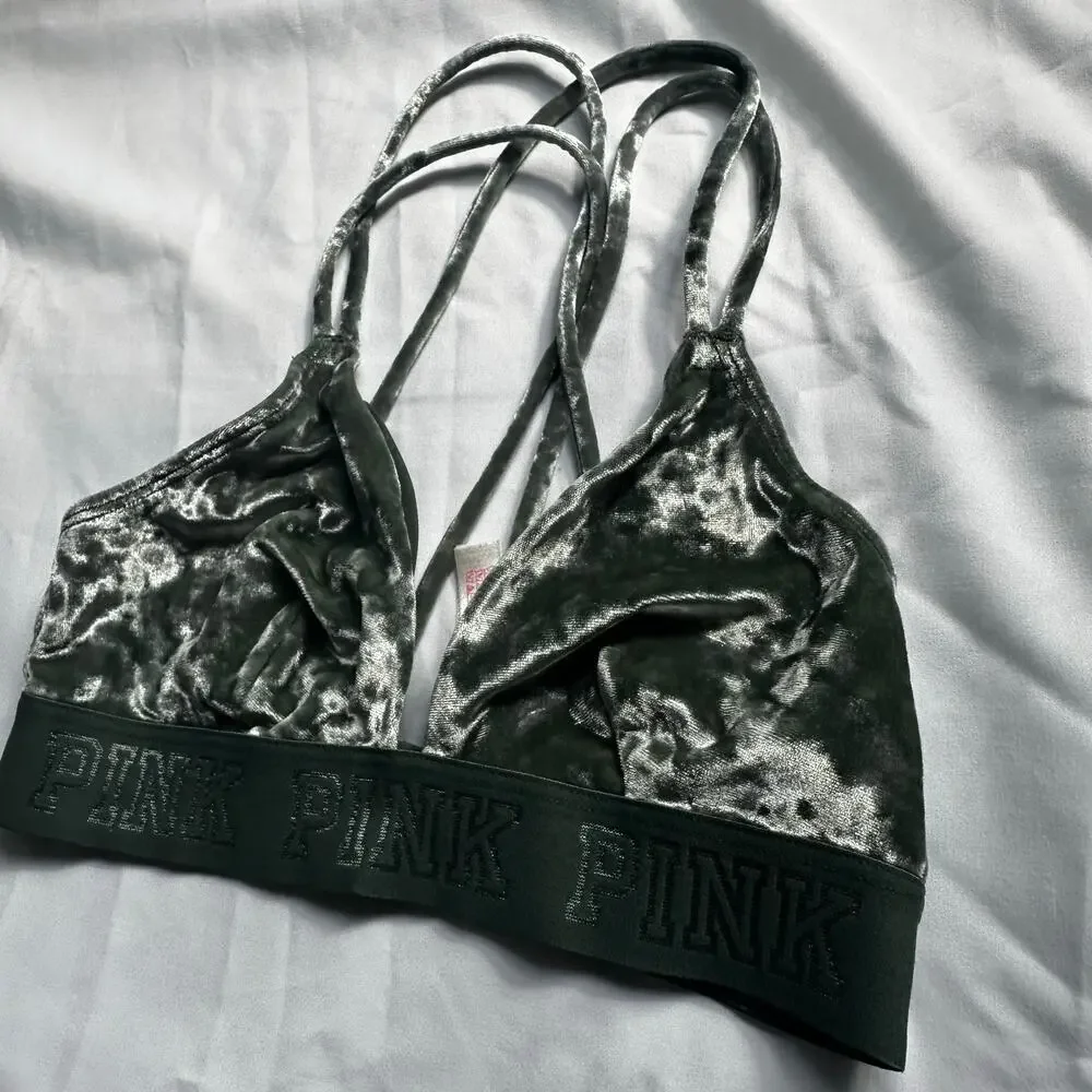 Victoria's Secret PINK dark green velvet strappy bralette sz XS